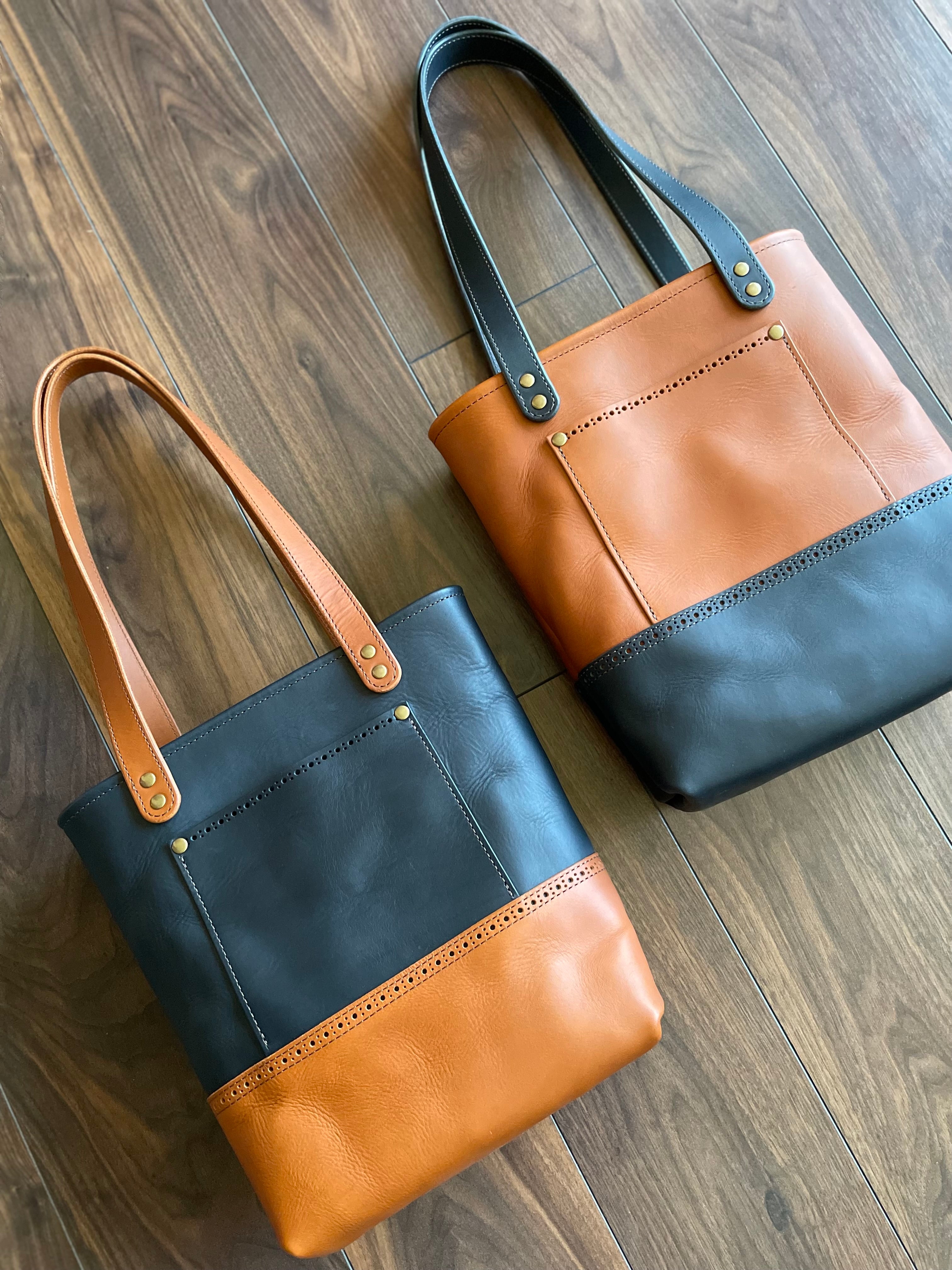 Everyday Brogue Tote - Cognac Navy