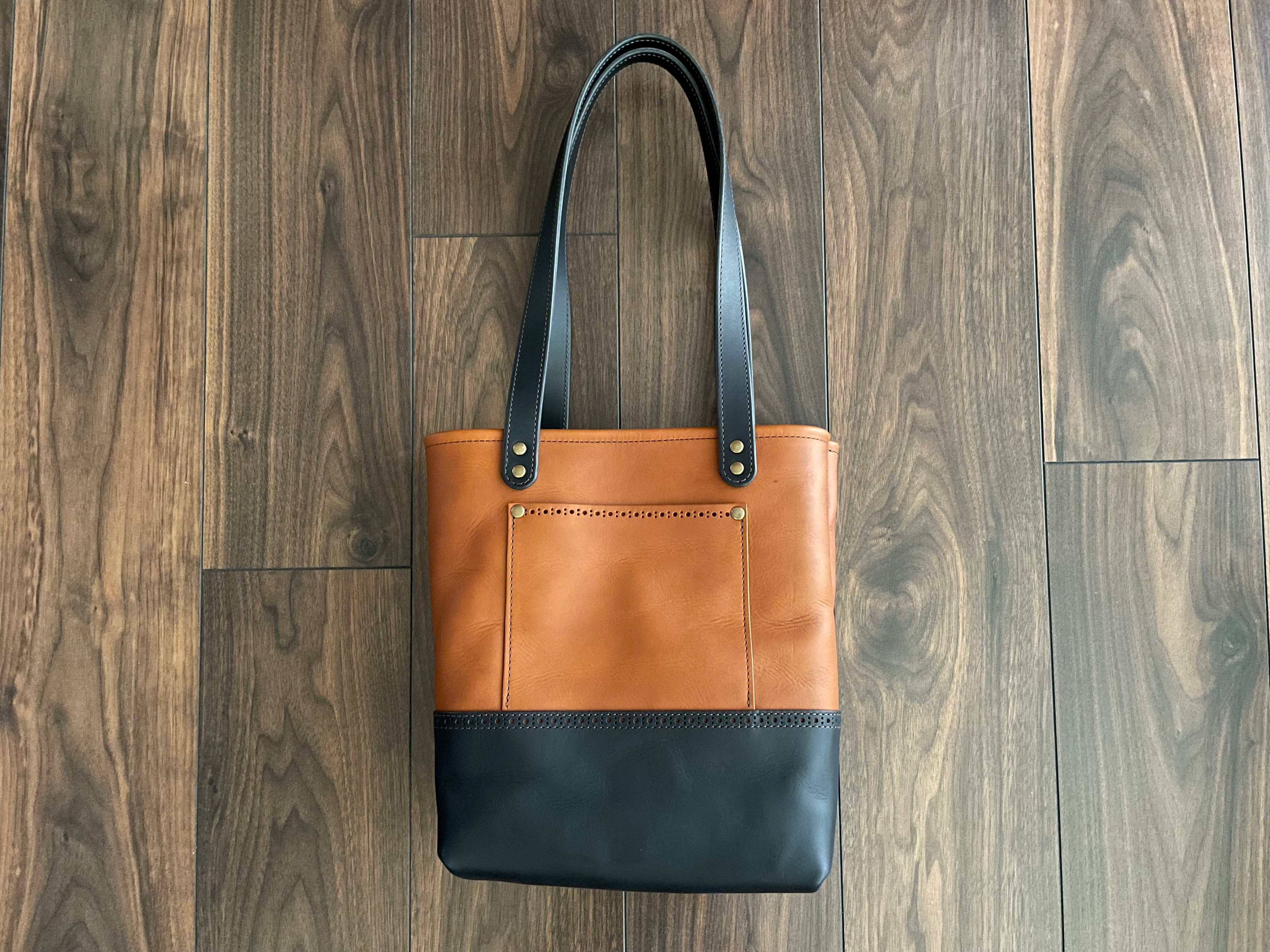 Everyday Brogue Tote - Cognac Navy