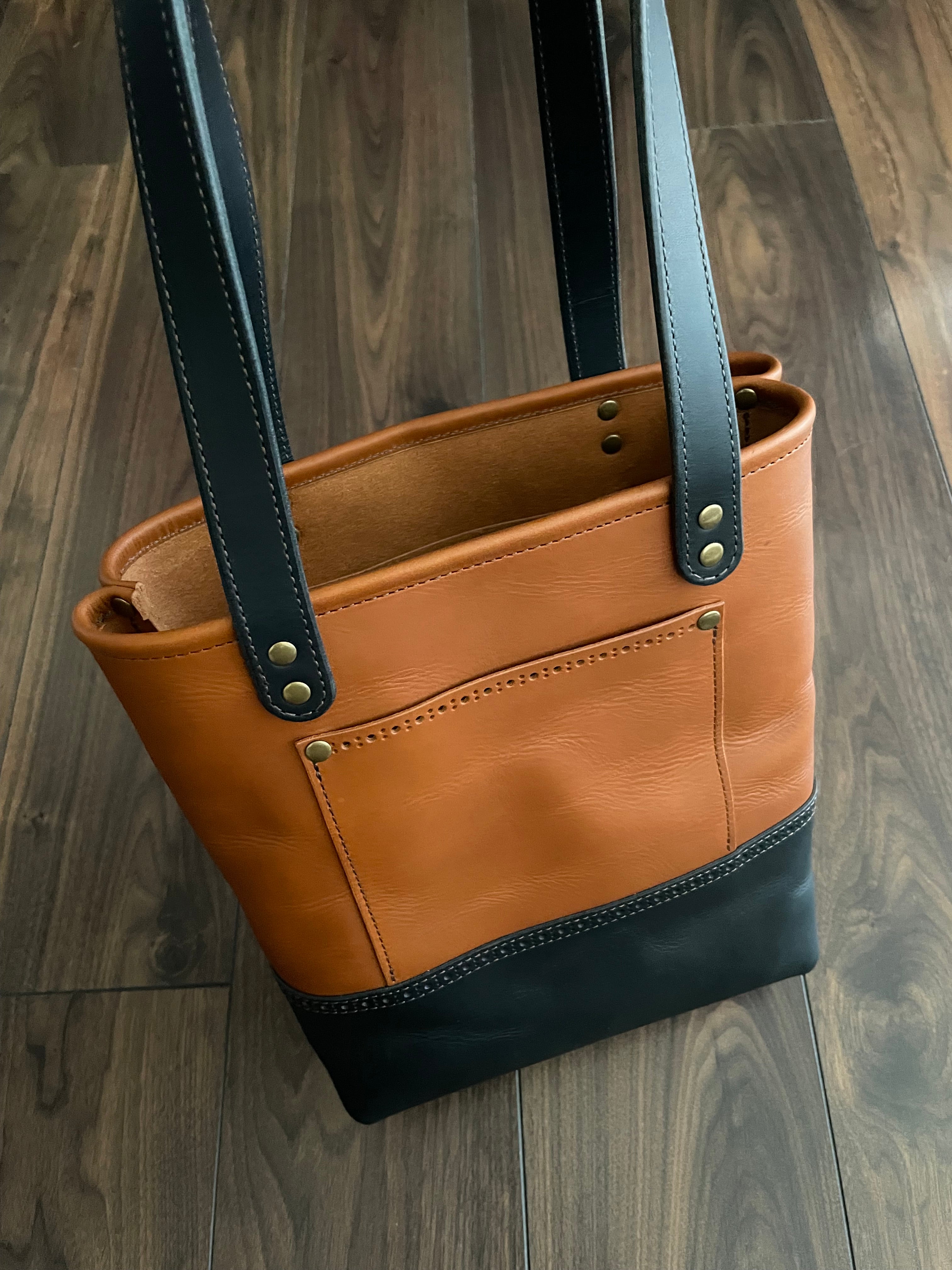Everyday Brogue Tote - Cognac Navy