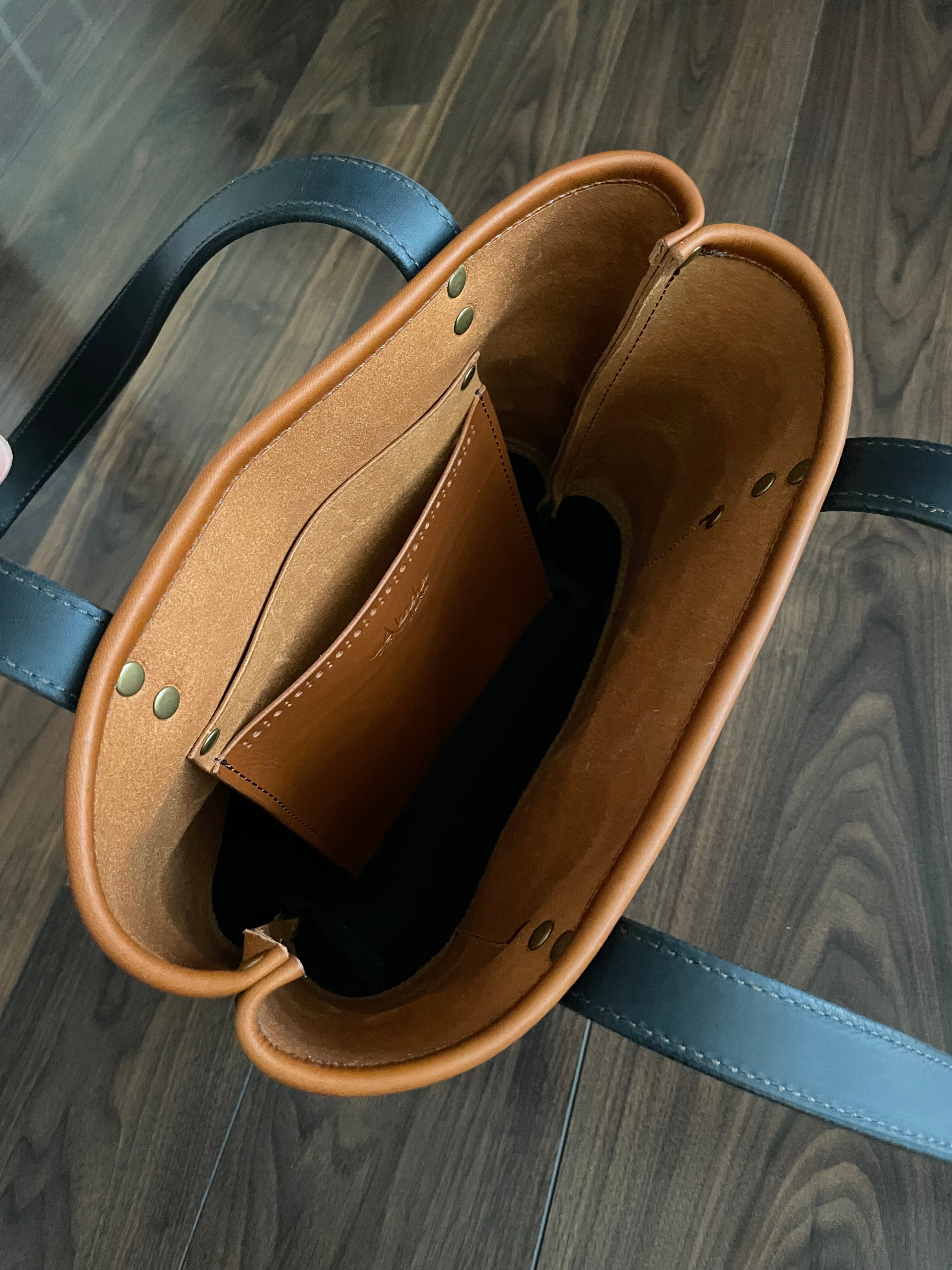 Everyday Brogue Tote - Cognac Navy