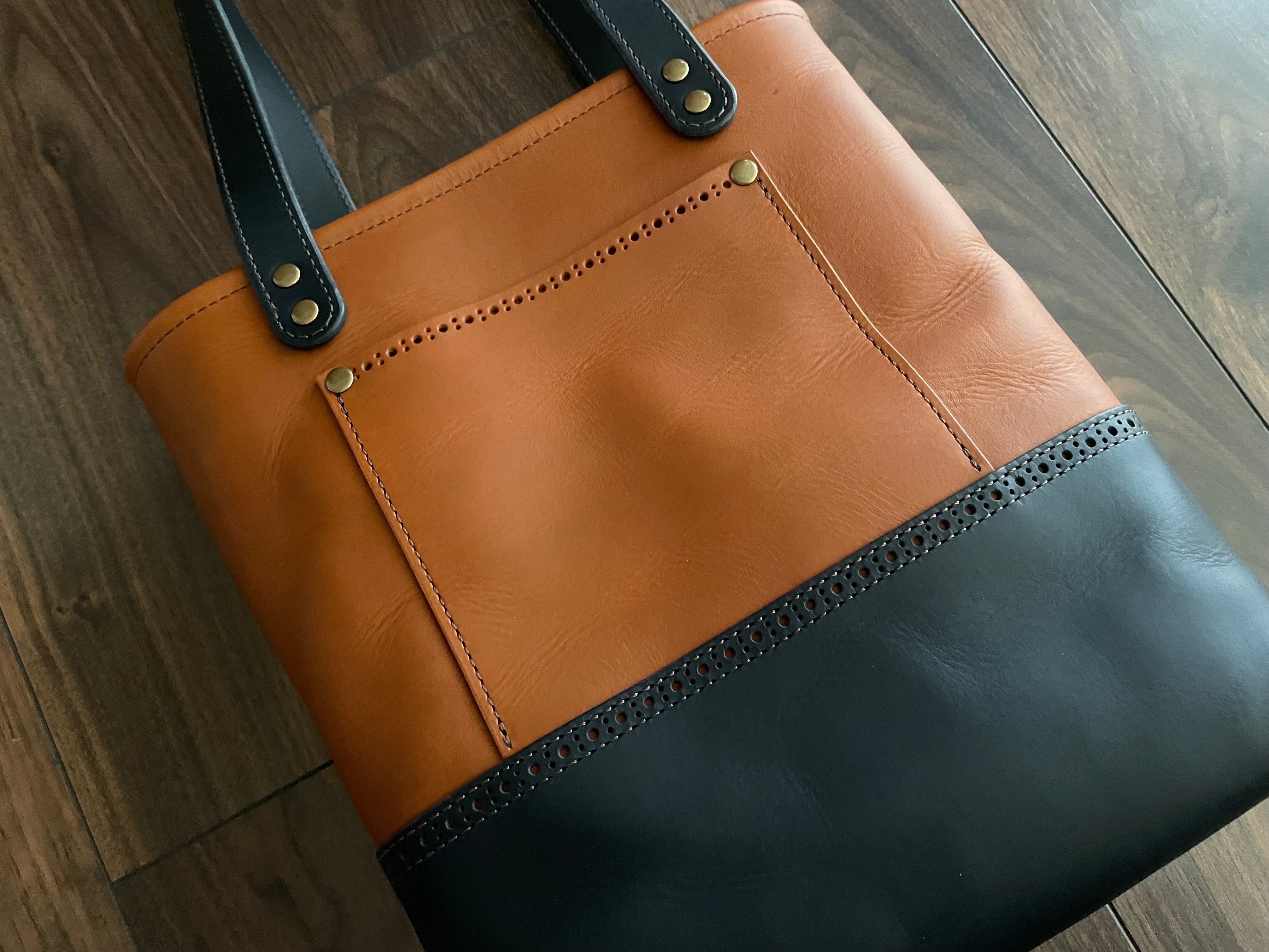 Everyday Brogue Tote - Cognac Navy